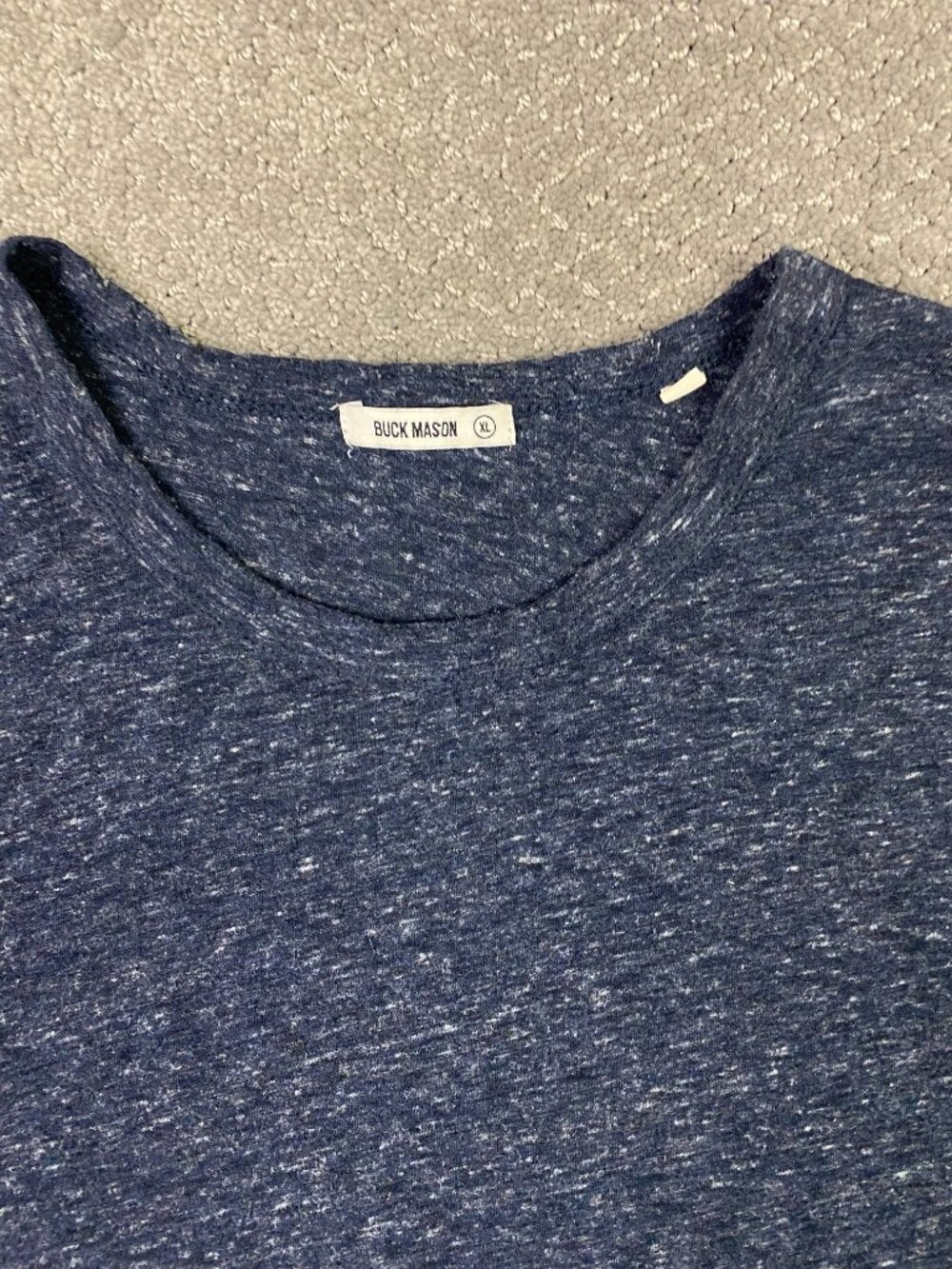 Buck Mason T-Shirt Mens XL Blue Heather Slub Curved Hem Tee Stretch Short Sleeve - Picture 2 of 7